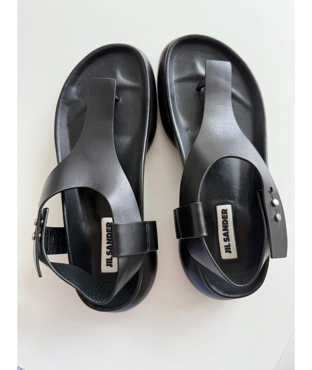 JIL SANDER Черные кожаные босоножки, фото 3