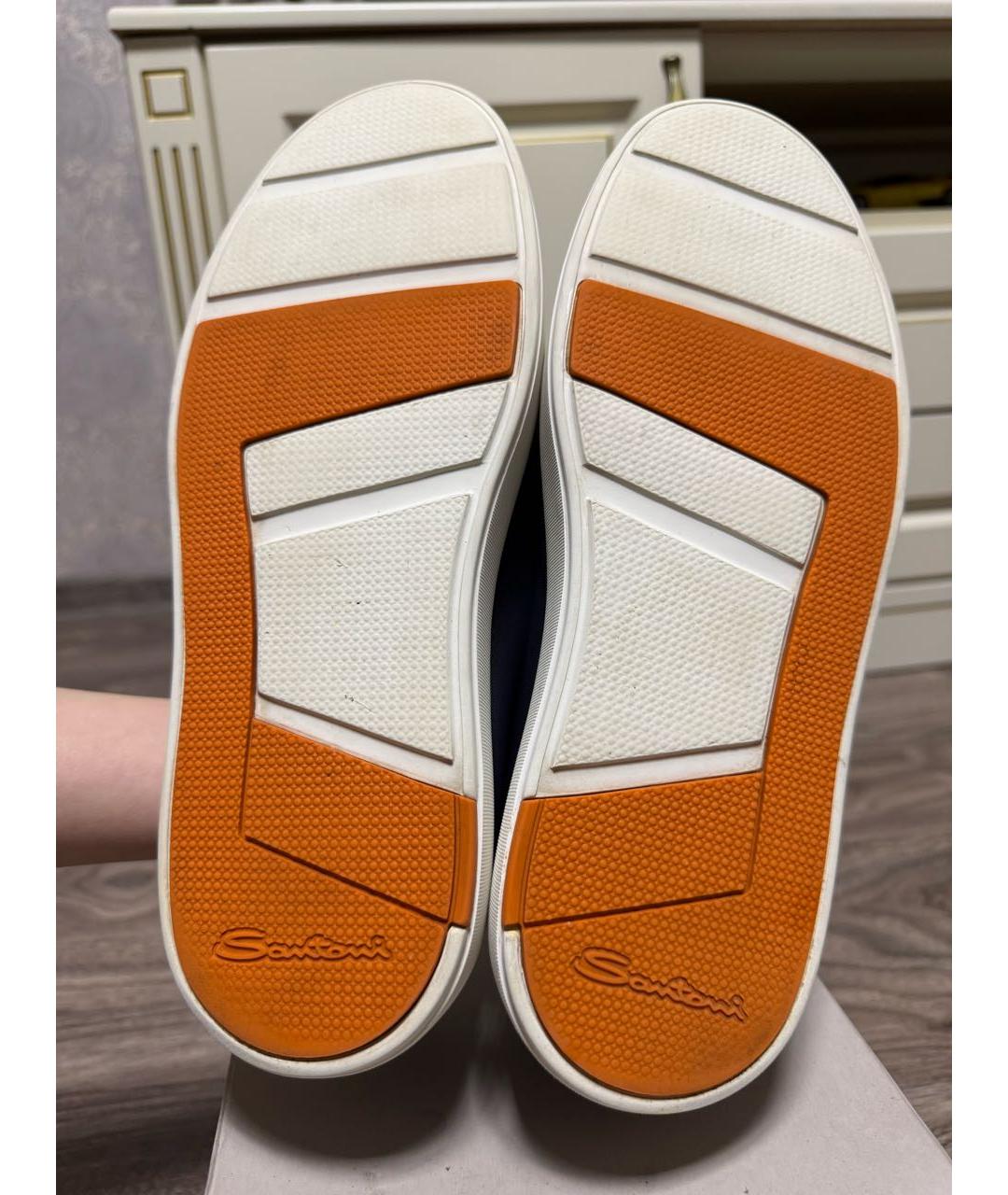 SANTONI Темно-синие кожаные низкие кроссовки / кеды, фото 6