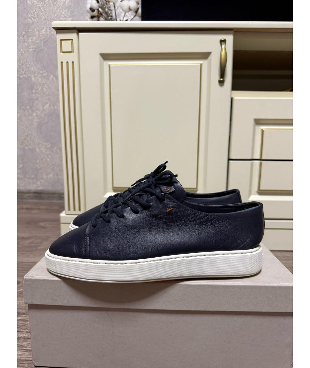 SANTONI Темно-синие кожаные низкие кроссовки / кеды, фото 2