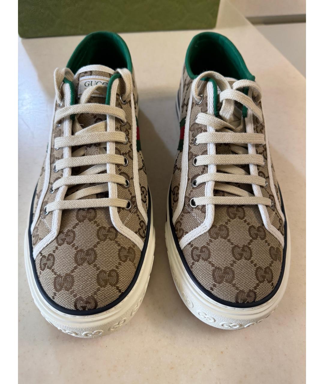 GUCCI Бежевые текстильные низкие кроссовки / кеды, фото 6