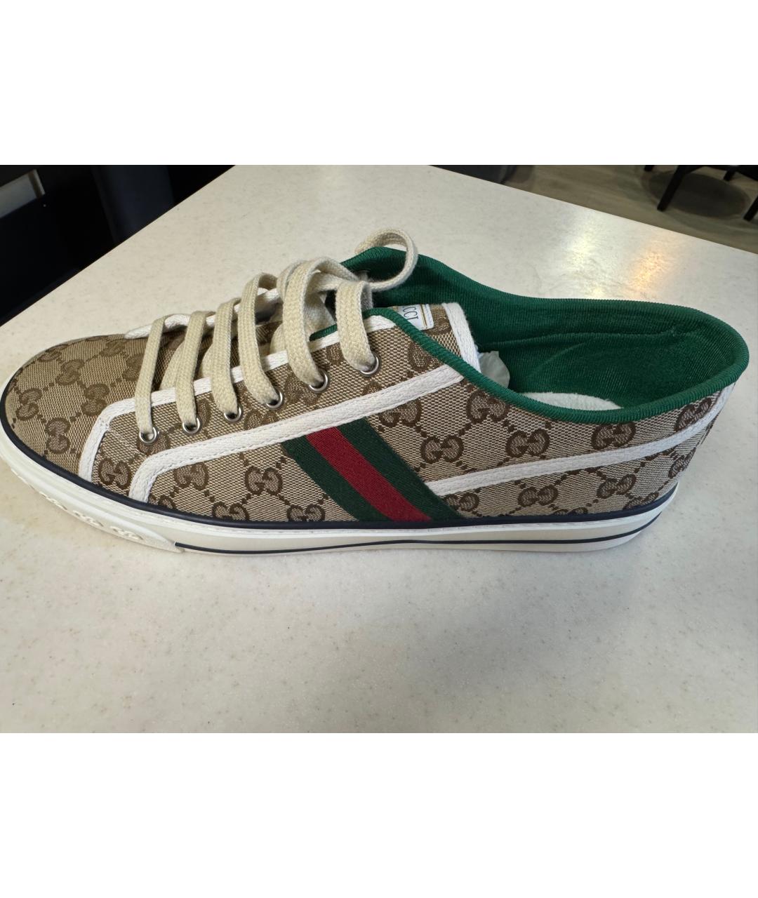 GUCCI Бежевые текстильные низкие кроссовки / кеды, фото 7