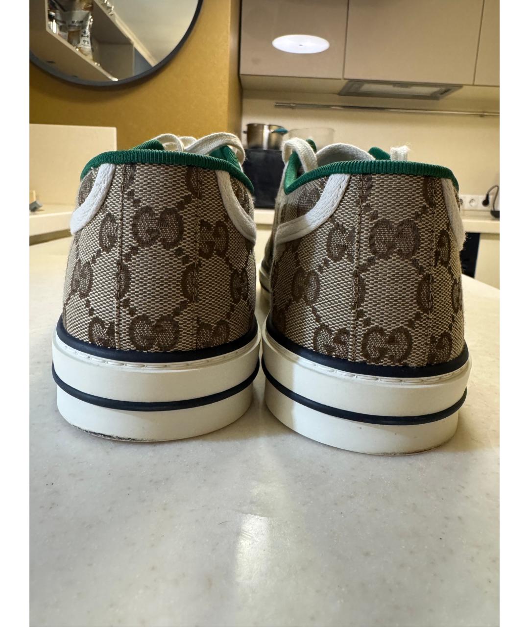 GUCCI Бежевые текстильные низкие кроссовки / кеды, фото 4