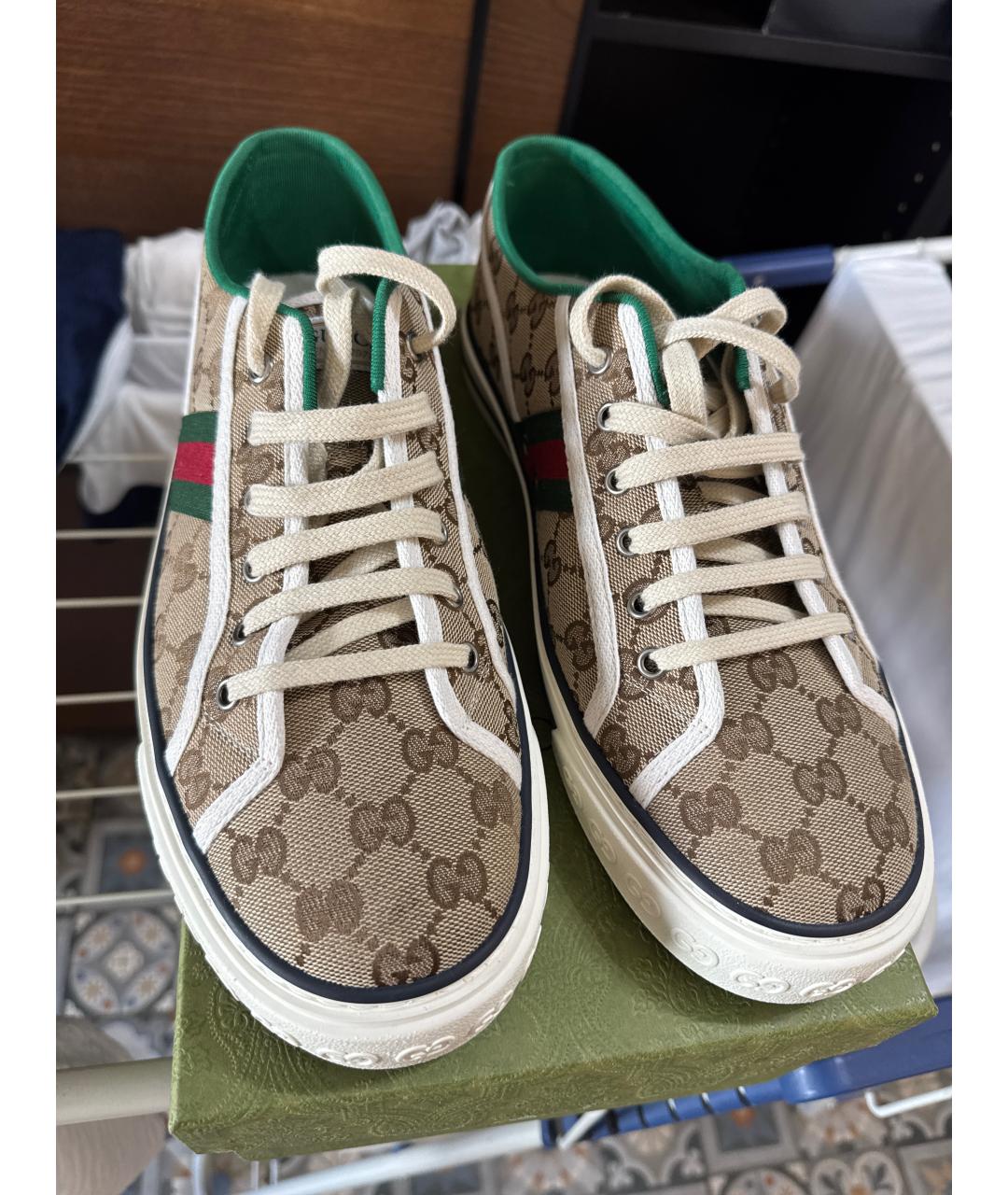 GUCCI Бежевые текстильные низкие кроссовки / кеды, фото 2