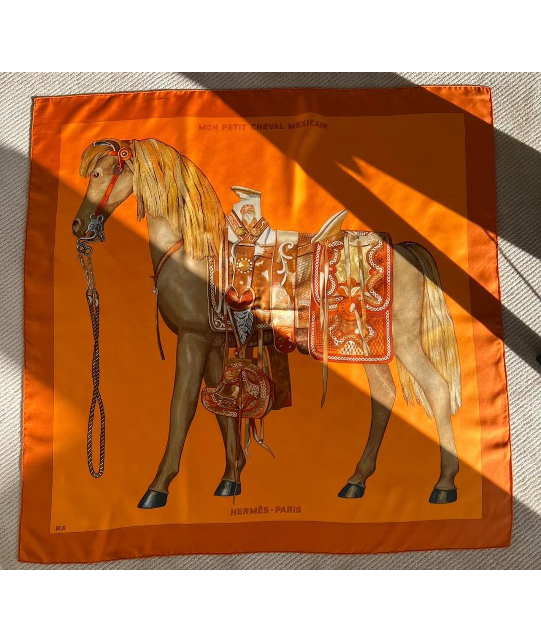 HERMES Оранжевый платок, фото 7