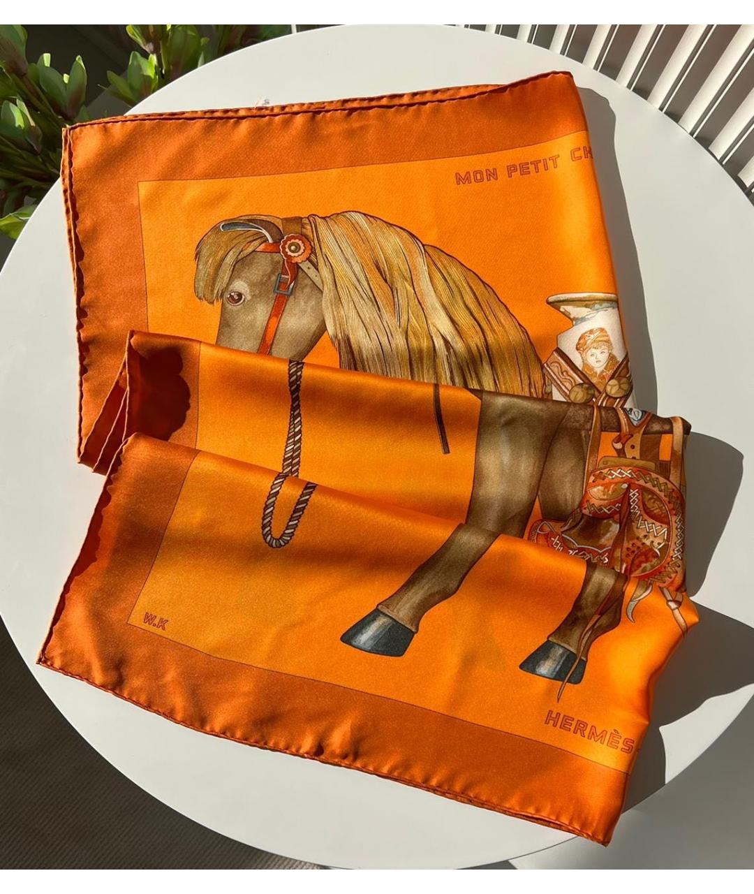 HERMES Оранжевый платок, фото 9