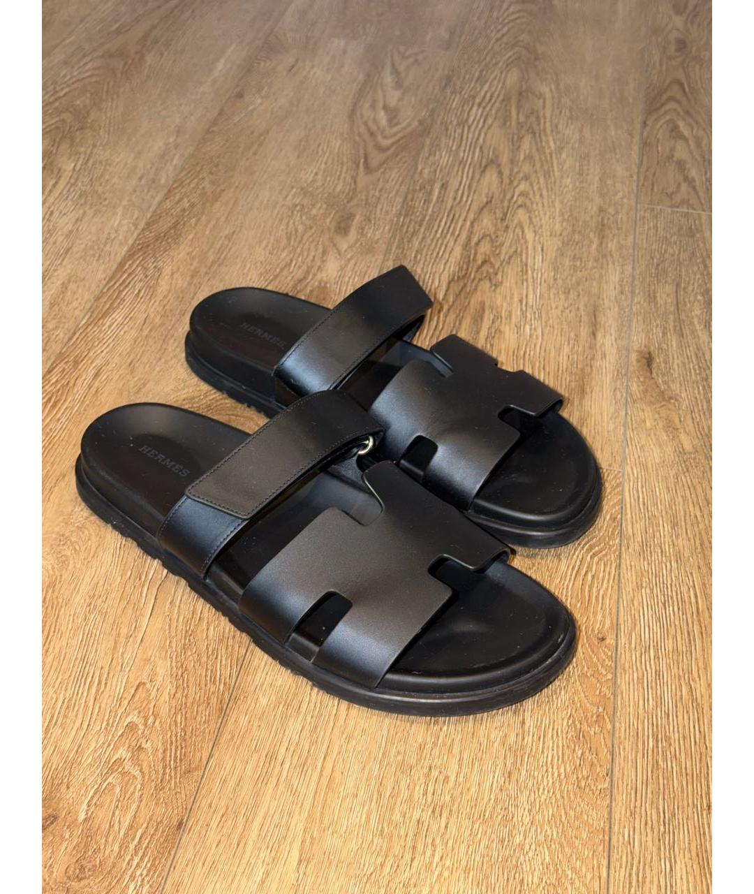 HERMES Черные кожаные сандалии, фото 4