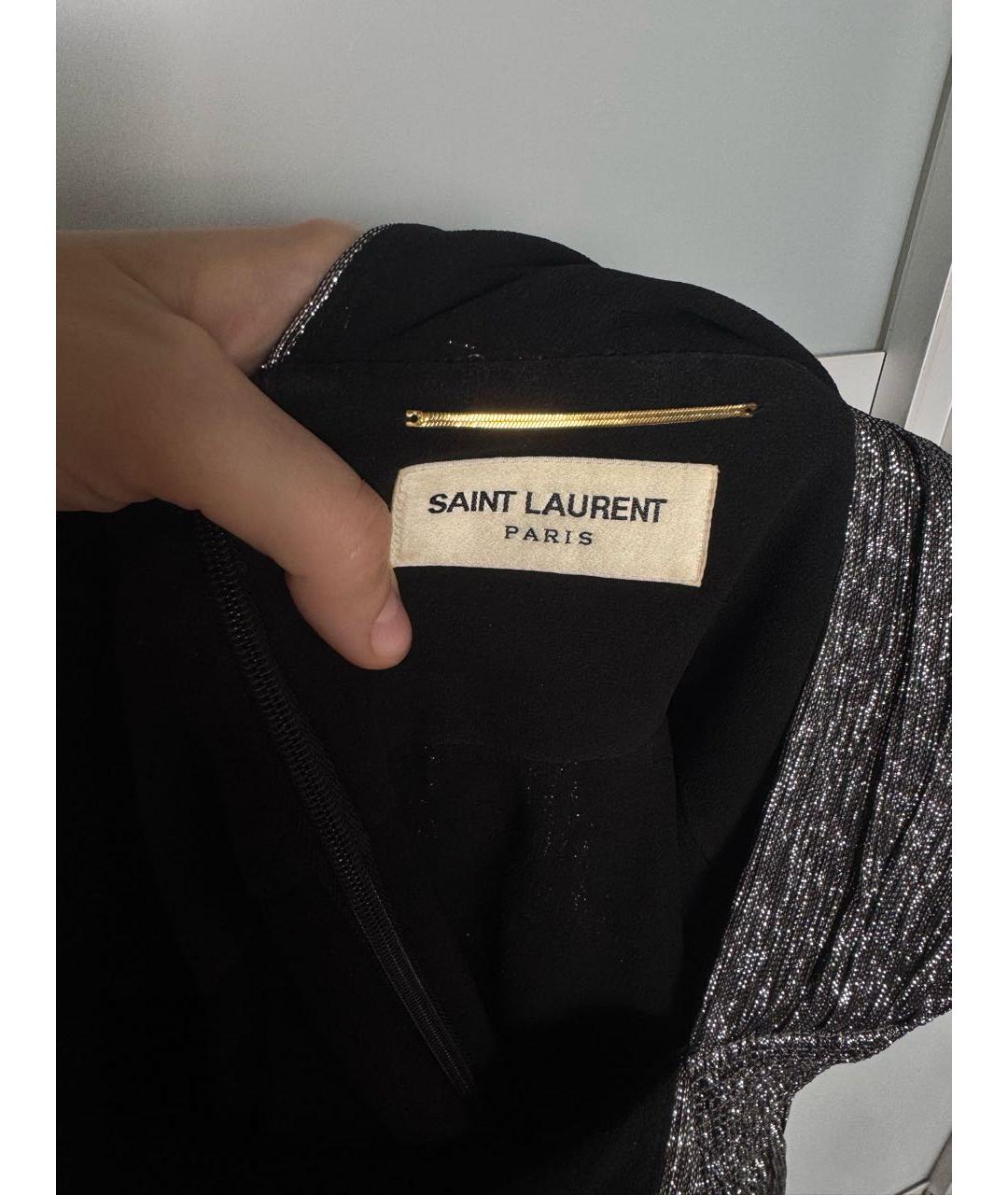 SAINT LAURENT Серебряное шелковое коктейльное платье, фото 3