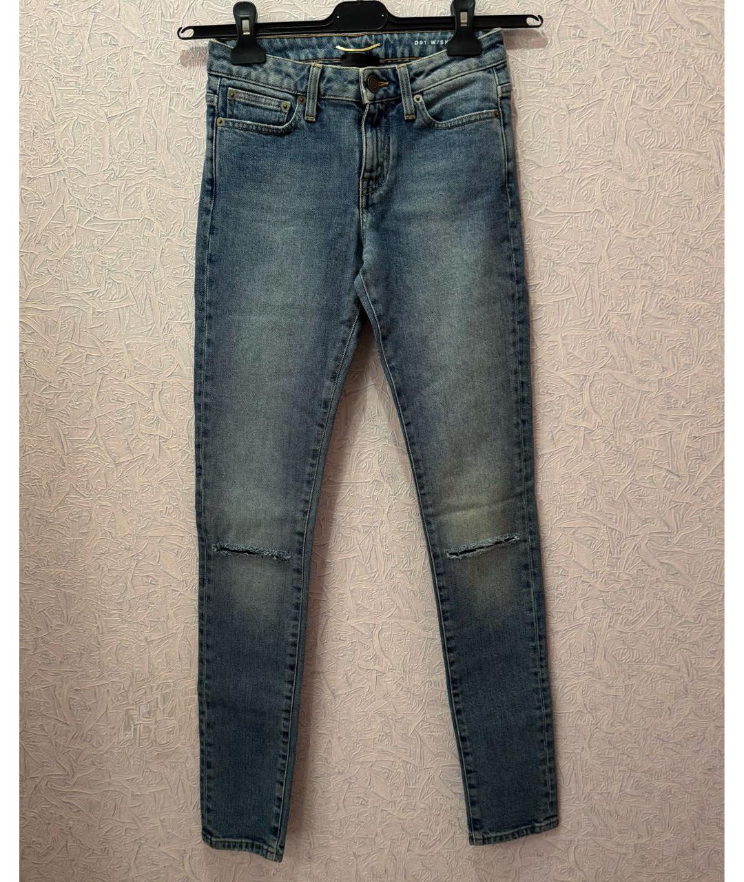 SAINT LAURENT Голубые хлопко-эластановые джинсы слим, фото 3