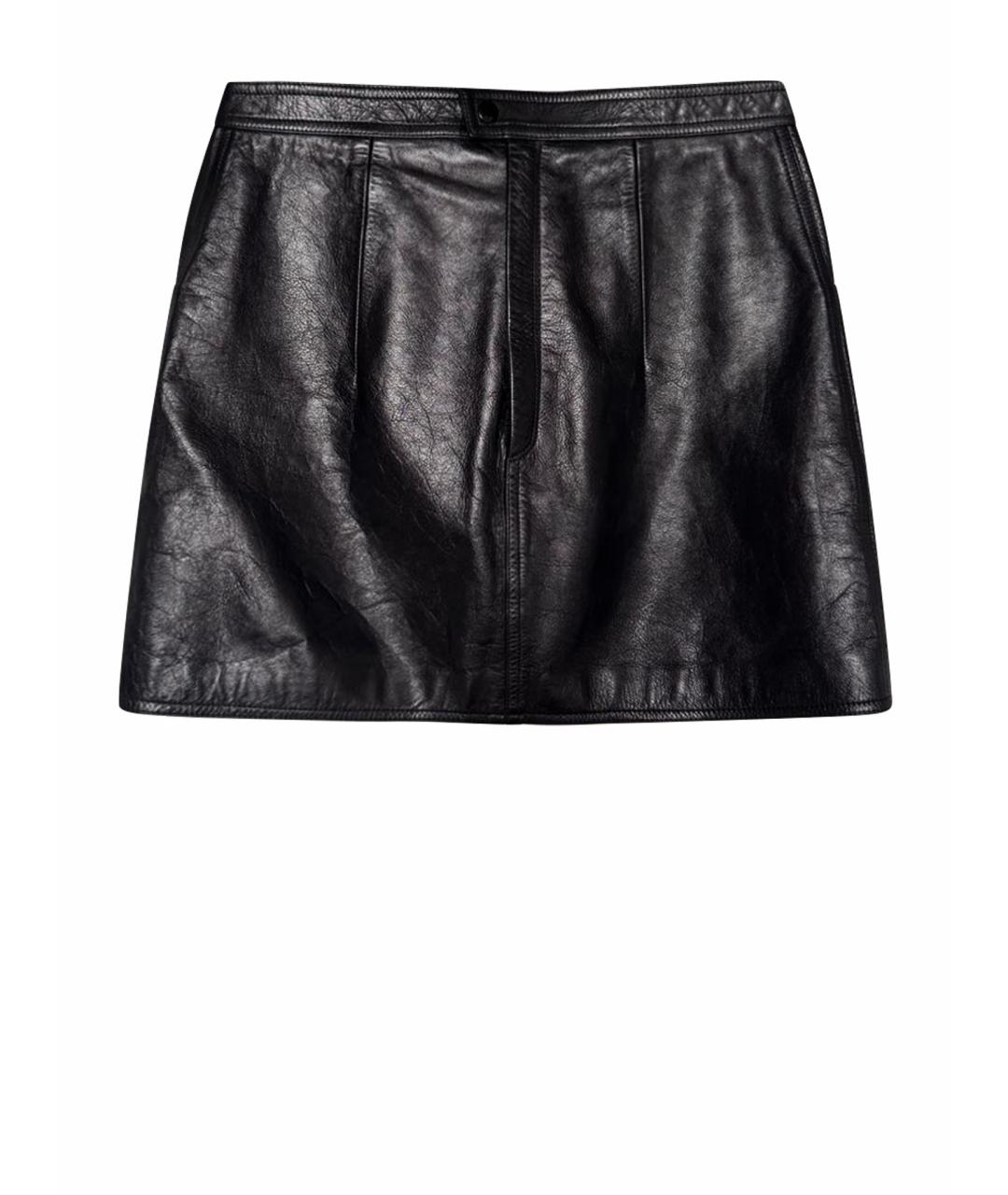 SAINT LAURENT Черная кожаная юбка мини, фото 1