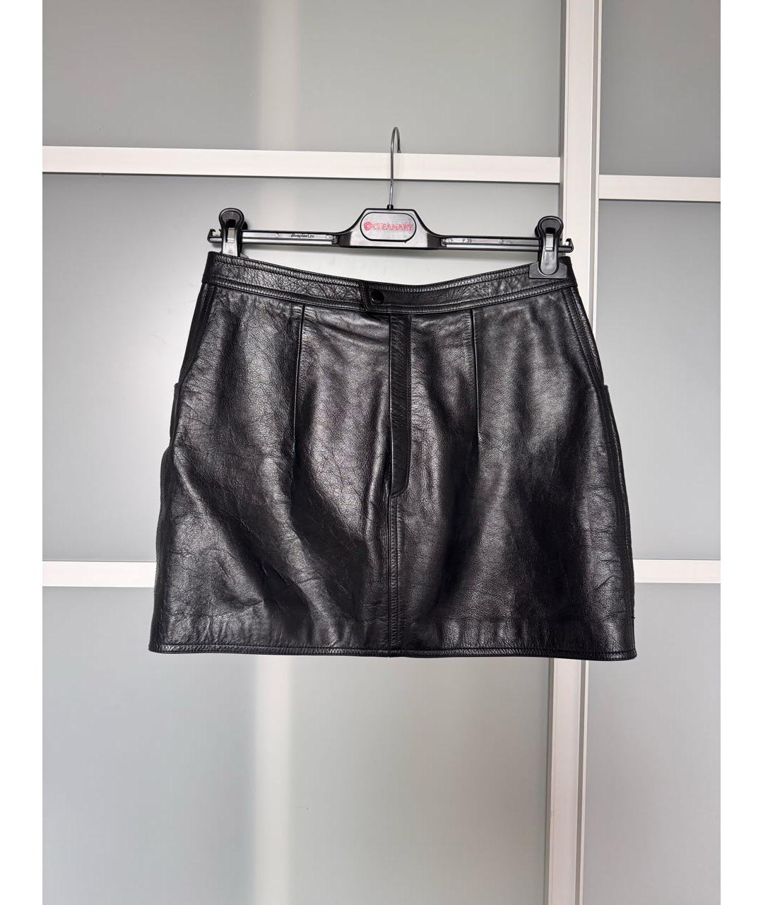 SAINT LAURENT Черная кожаная юбка мини, фото 7