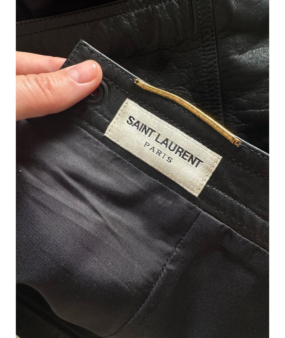 SAINT LAURENT Черная кожаная юбка мини, фото 3