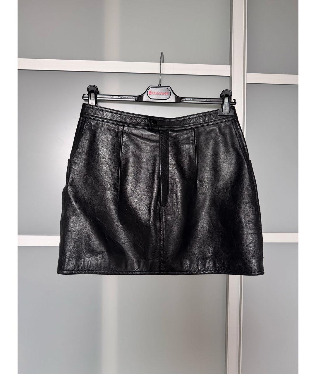 SAINT LAURENT Черная кожаная юбка мини, фото 8