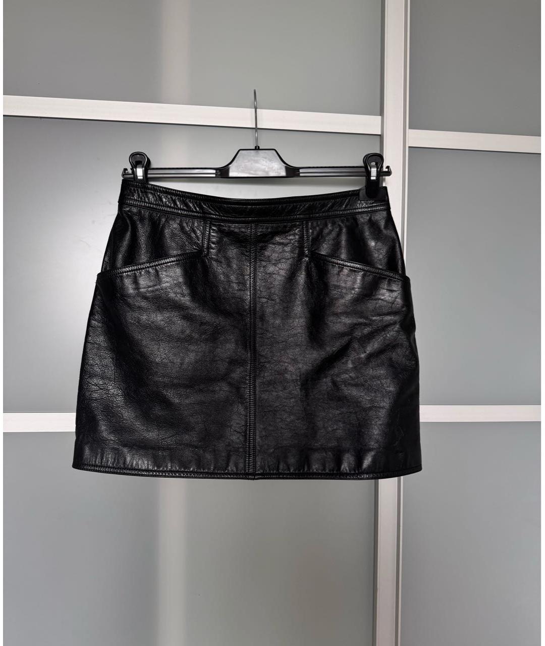 SAINT LAURENT Черная кожаная юбка мини, фото 2