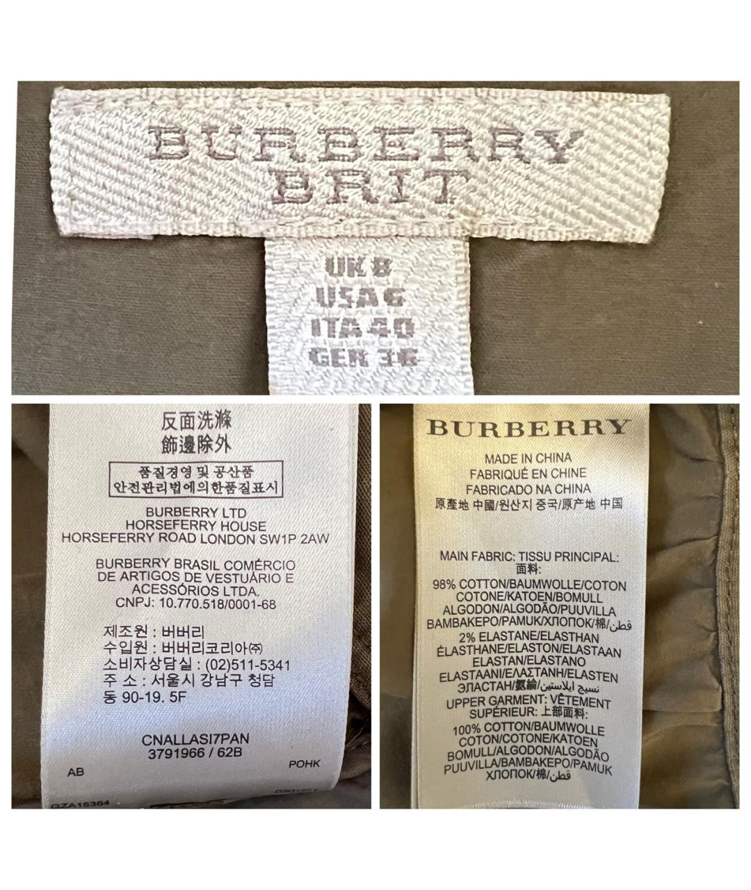 BURBERRY Хаки хлопковое повседневное платье, фото 7