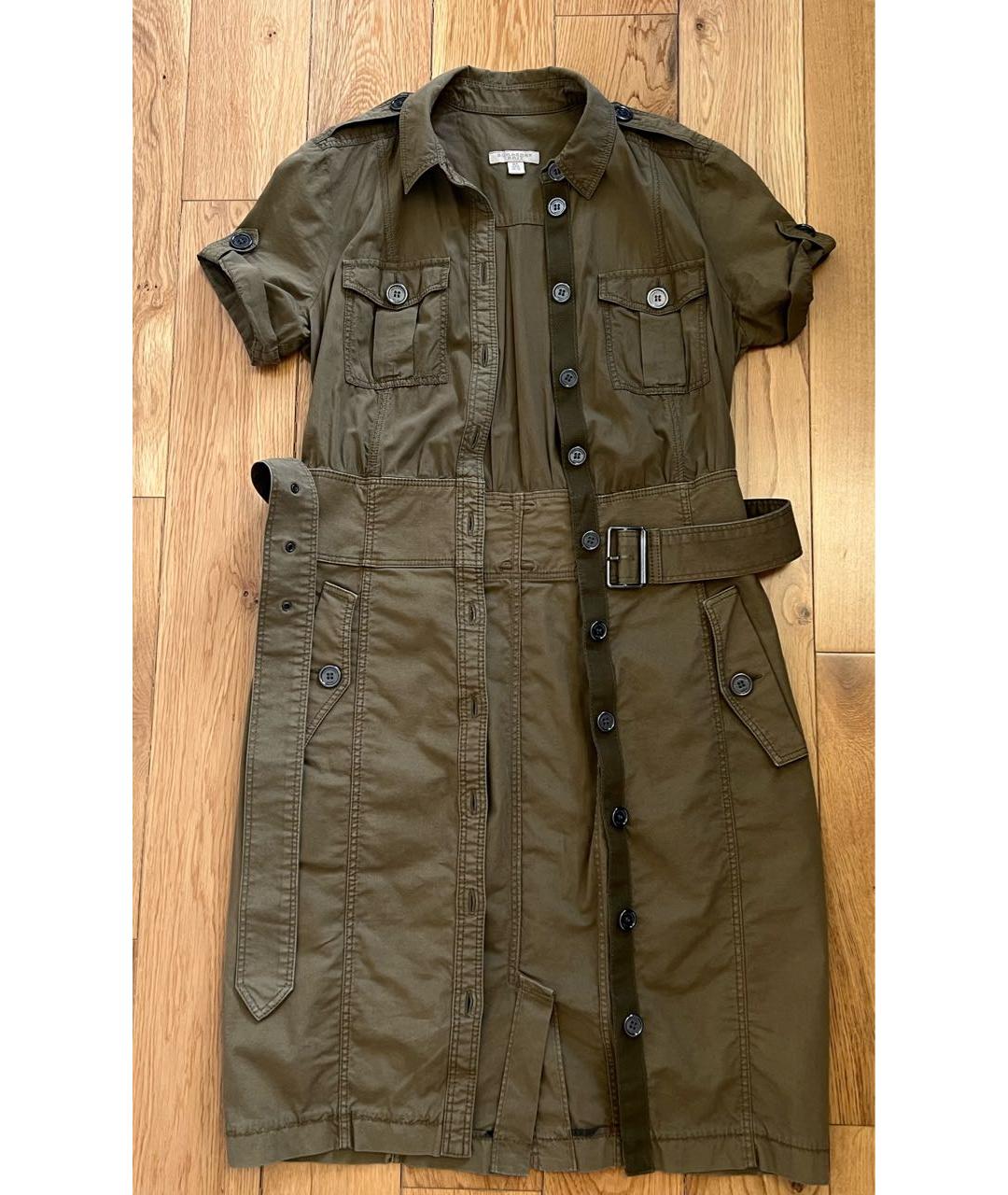 BURBERRY Хаки хлопковое повседневное платье, фото 5