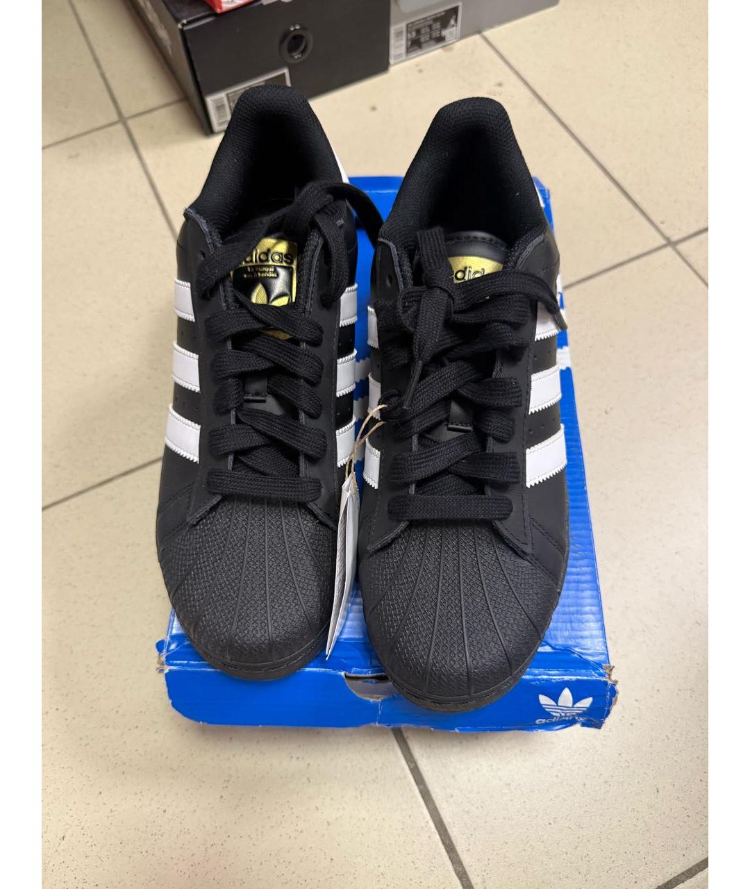 ADIDAS Черные кожаные низкие кроссовки / кеды, фото 3