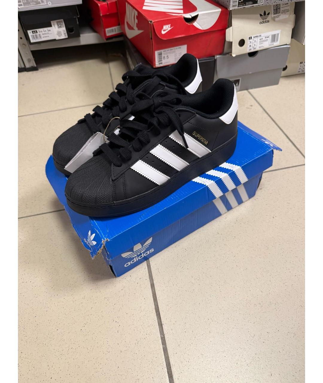 ADIDAS Черные кожаные низкие кроссовки / кеды, фото 2