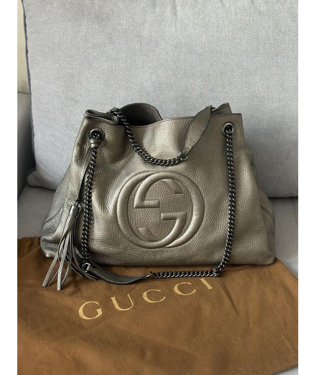 GUCCI Антрацитовая кожаная сумка тоут, фото 2