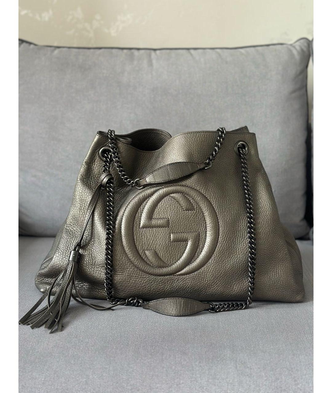 GUCCI Антрацитовая кожаная сумка тоут, фото 3