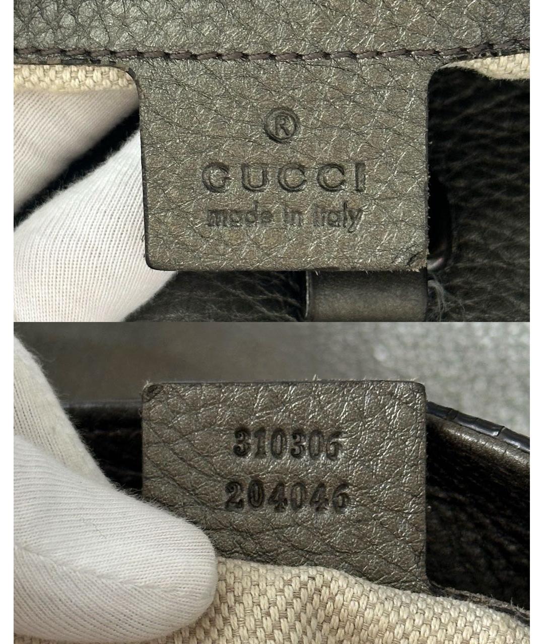 GUCCI Антрацитовая кожаная сумка тоут, фото 8