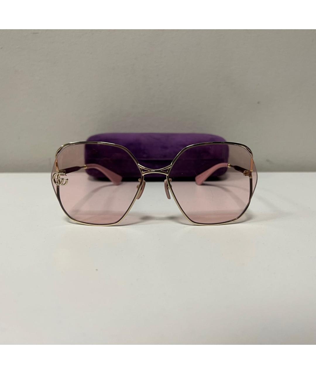 GUCCI Золотые металлические солнцезащитные очки, фото 3