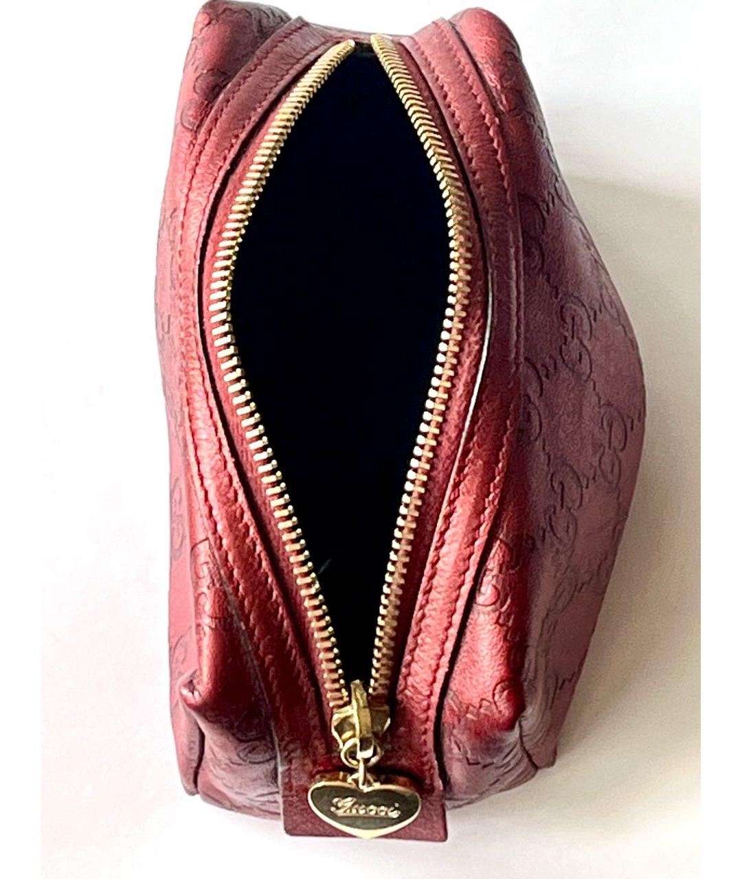 GUCCI Бордовая кожаная косметичка, фото 4