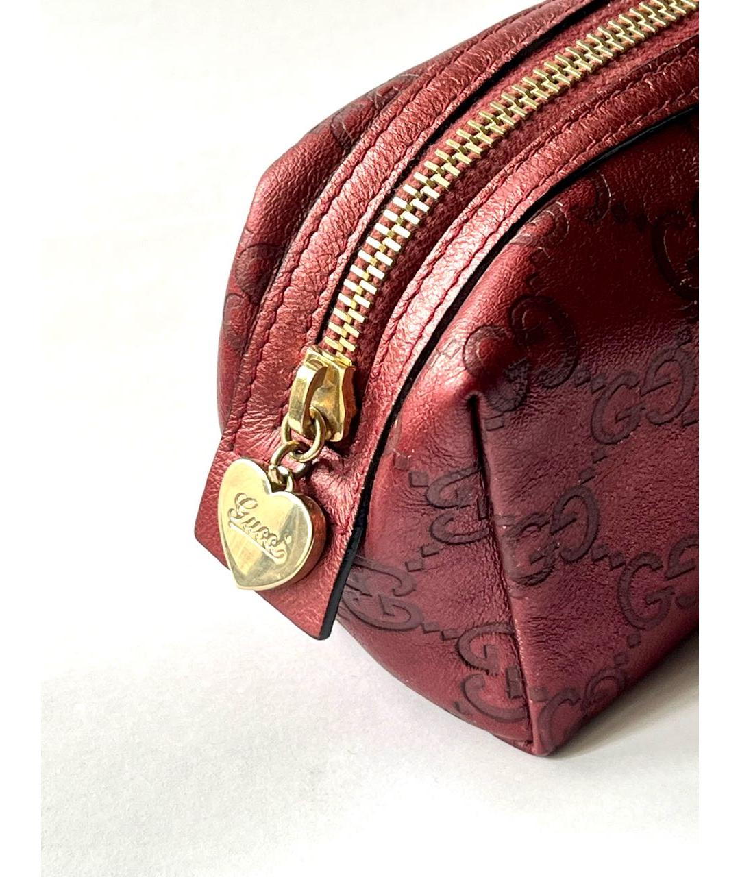 GUCCI Бордовая кожаная косметичка, фото 3