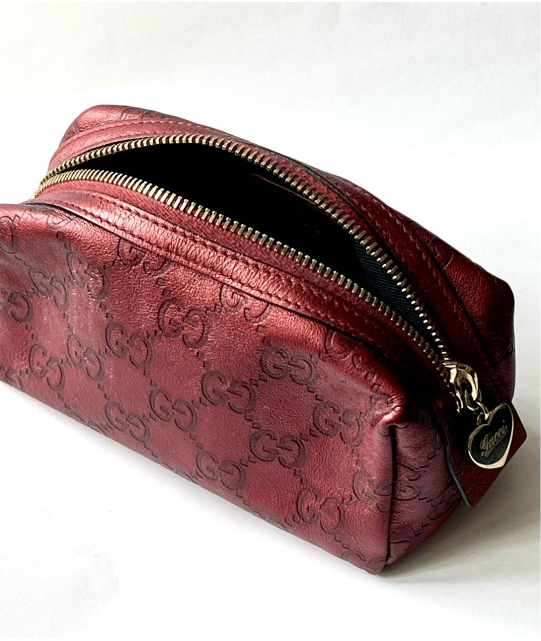 GUCCI Бордовая кожаная косметичка, фото 2