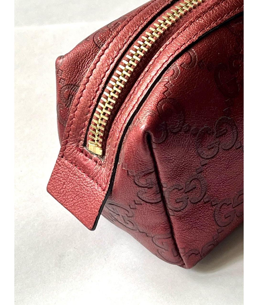 GUCCI Бордовая кожаная косметичка, фото 7