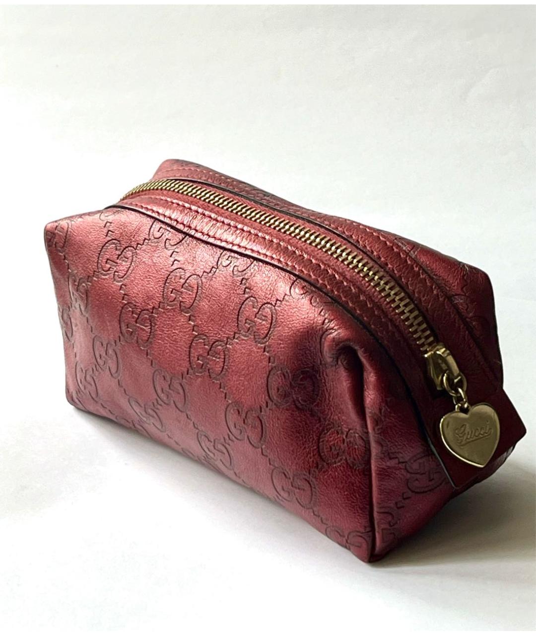GUCCI Бордовая кожаная косметичка, фото 9