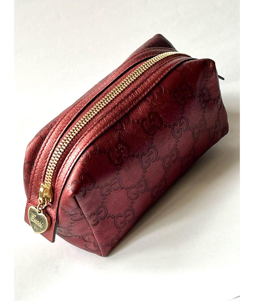 GUCCI Бордовая кожаная косметичка, фото 8