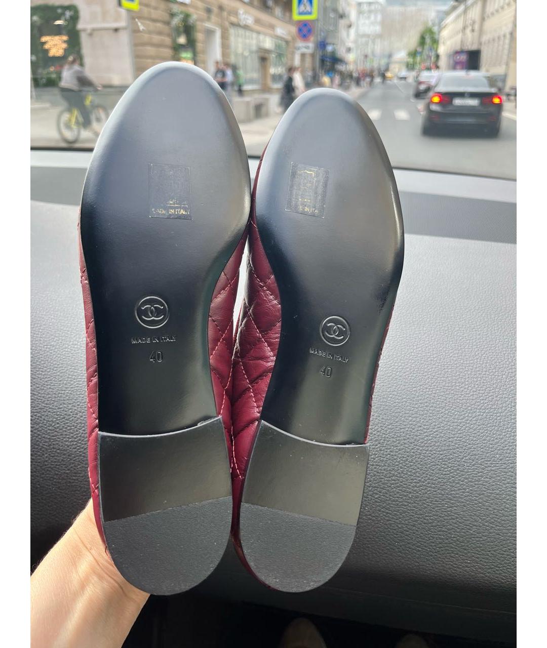 CHANEL Бордовые кожаные балетки, фото 4