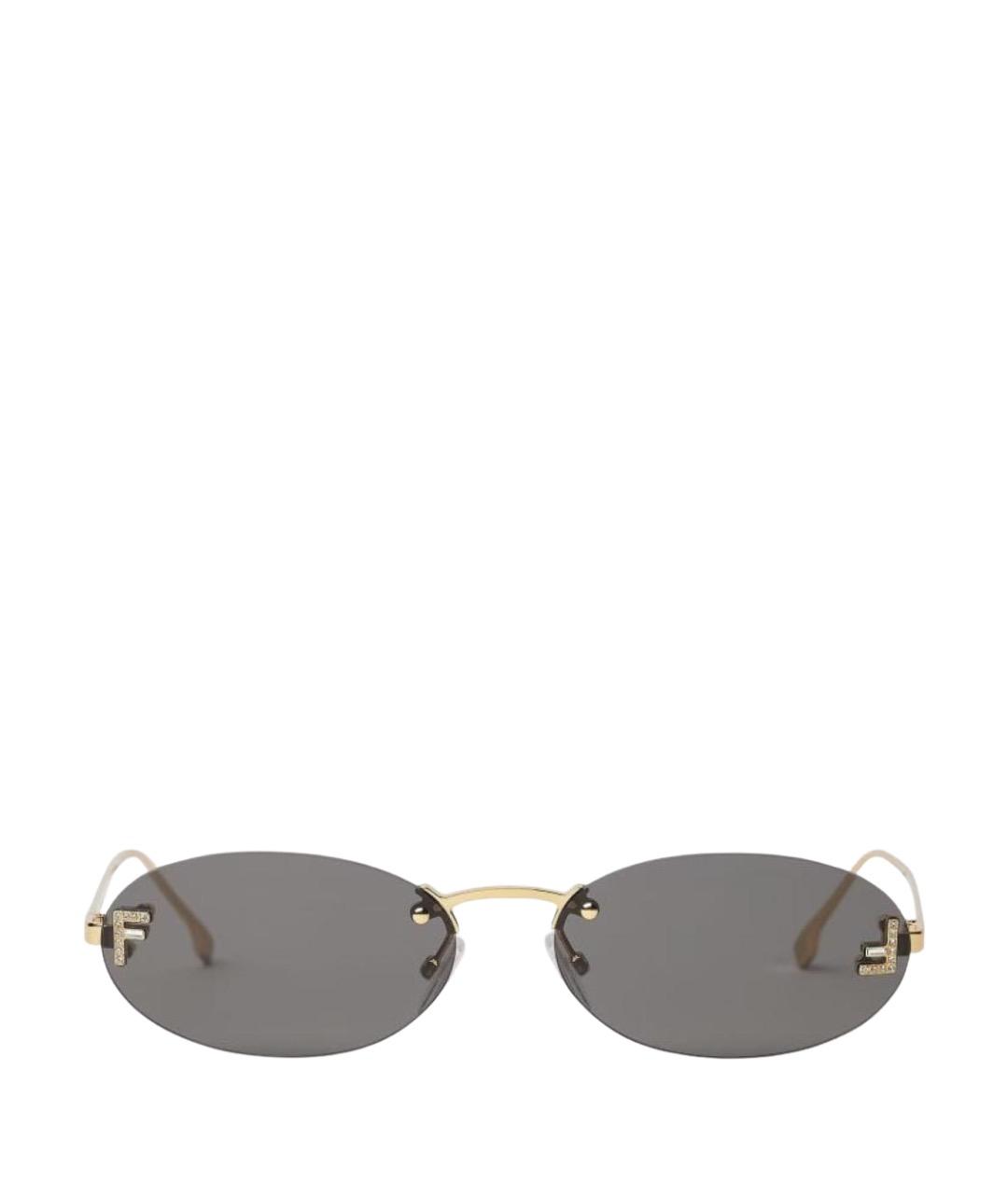 FENDI Золотые металлические солнцезащитные очки, фото 1