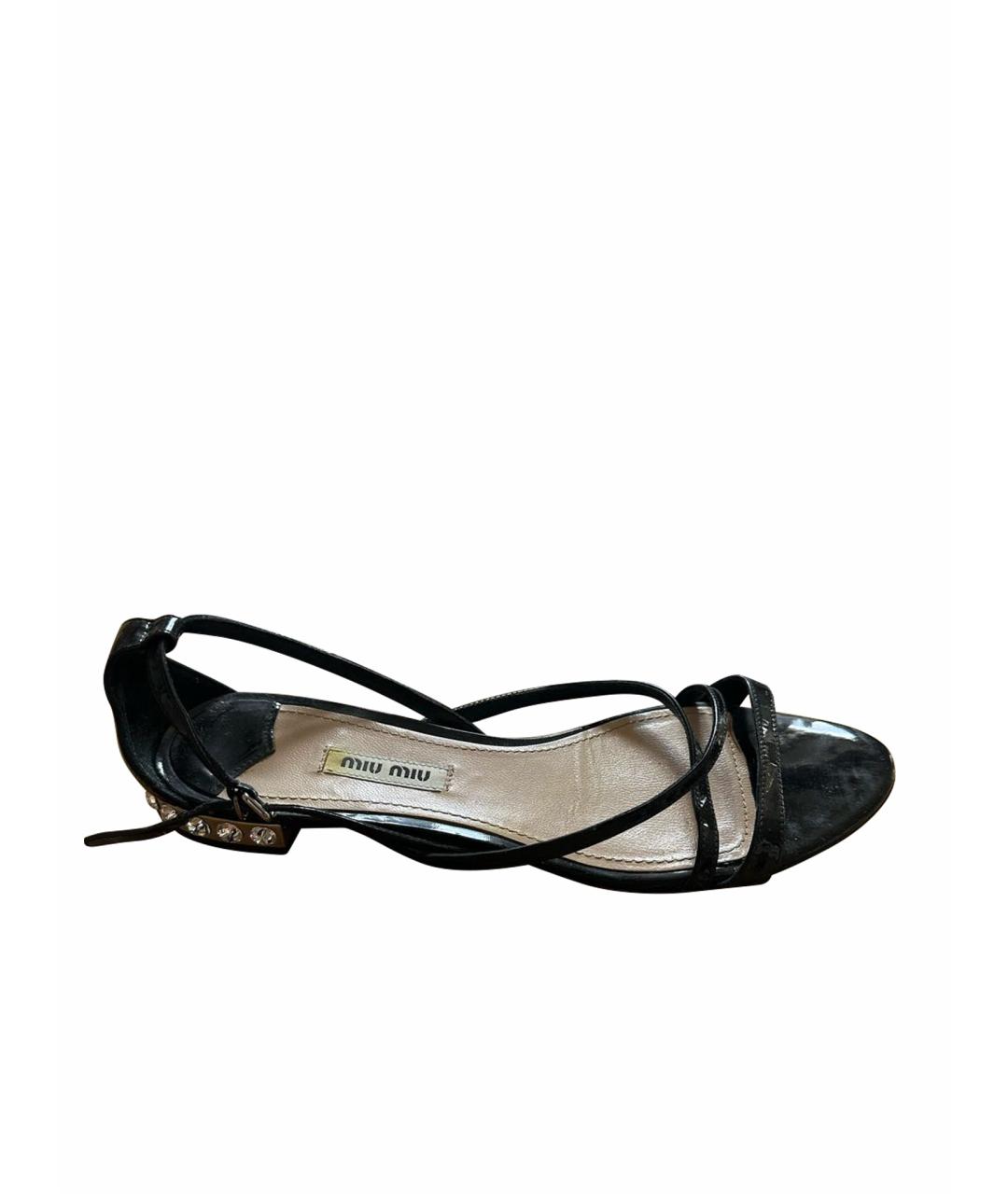 MIU MIU Черные кожаные босоножки, фото 1