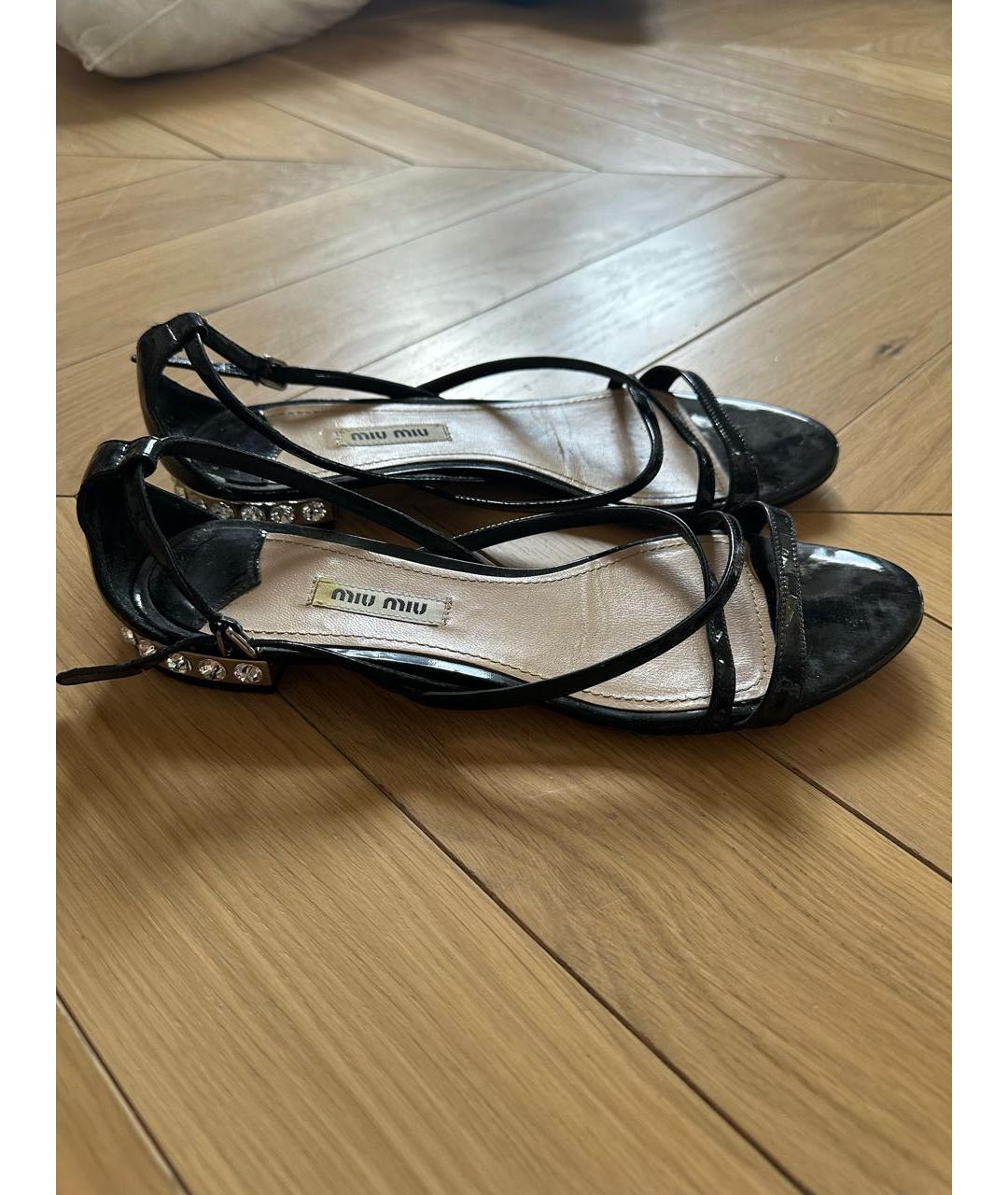 MIU MIU Черные кожаные босоножки, фото 4