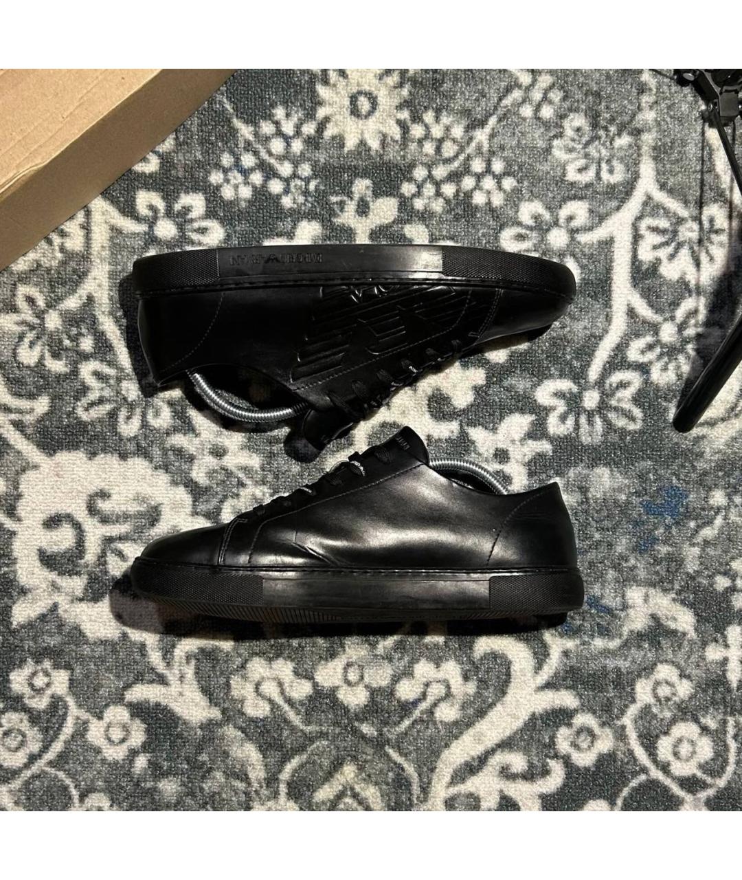 EMPORIO ARMANI Черные кожаные низкие кроссовки / кеды, фото 4