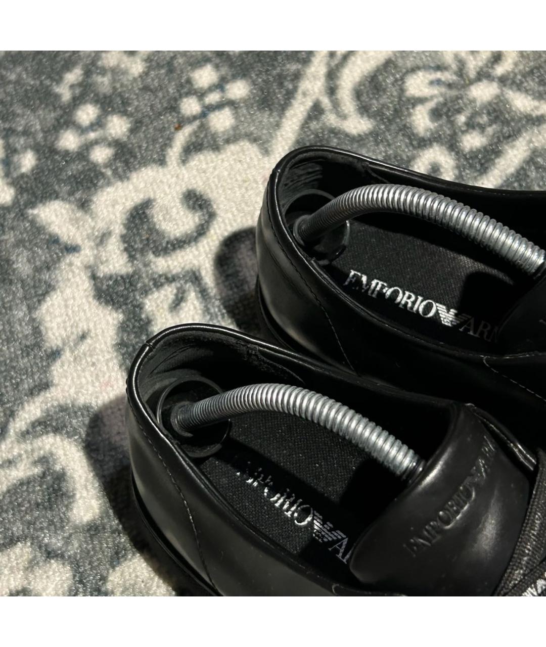 EMPORIO ARMANI Черные кожаные низкие кроссовки / кеды, фото 5