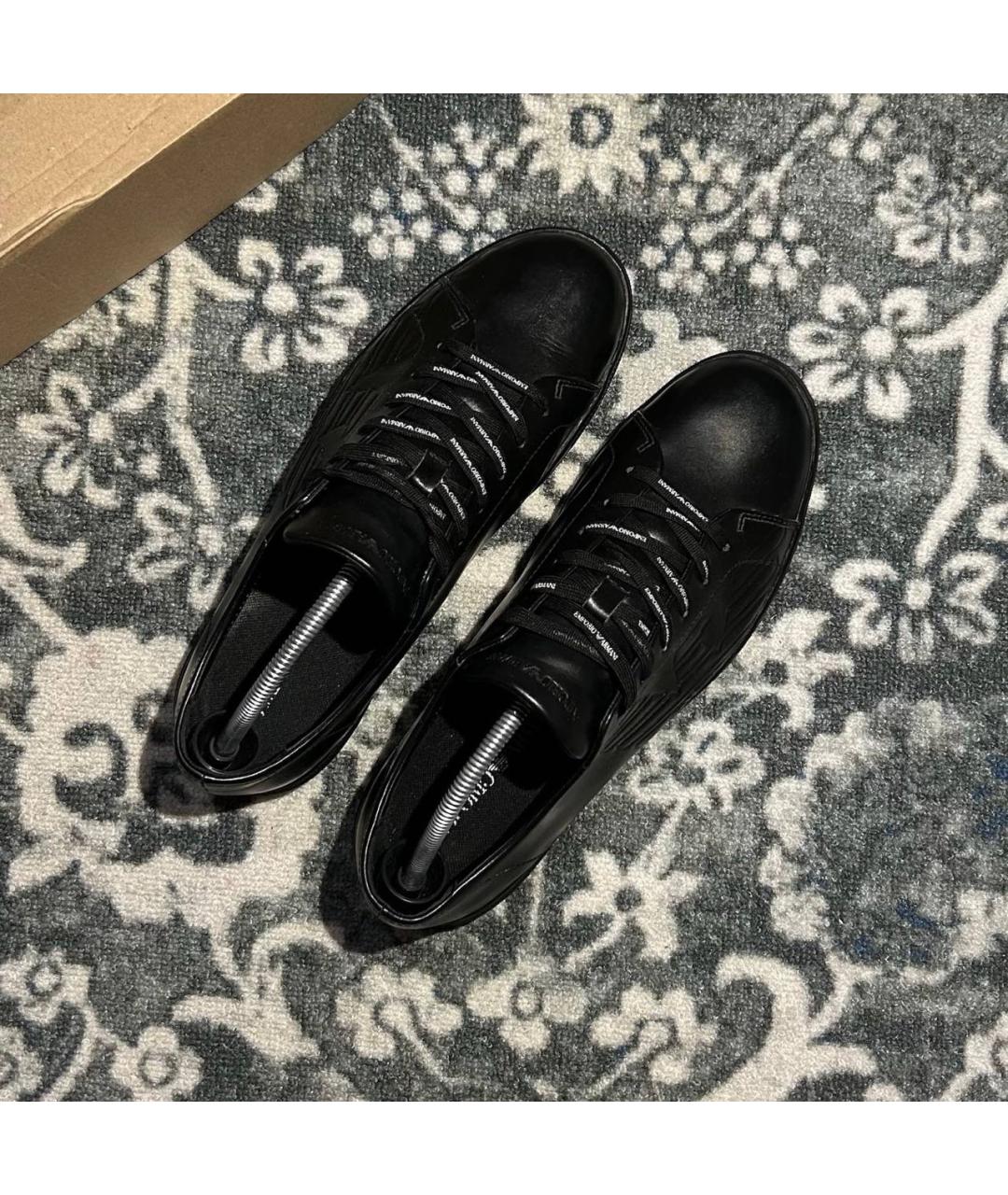 EMPORIO ARMANI Черные кожаные низкие кроссовки / кеды, фото 8