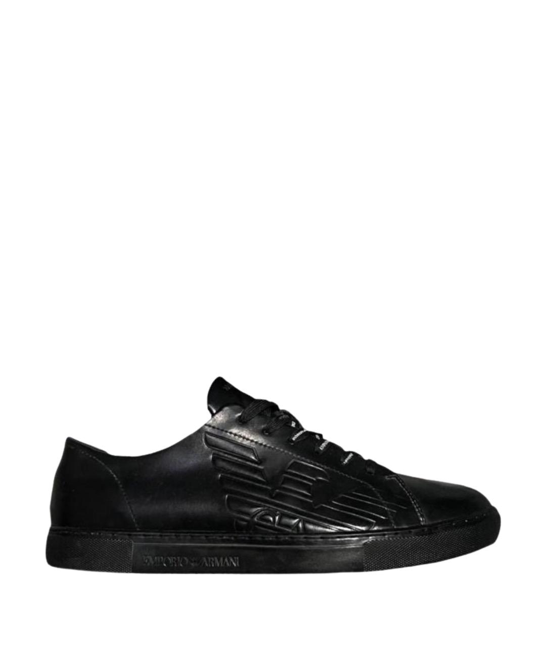 EMPORIO ARMANI Черные кожаные низкие кроссовки / кеды, фото 1