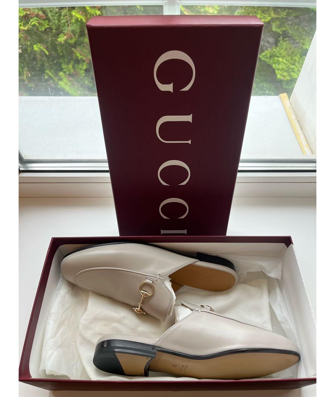 GUCCI Бежевые кожаные мюли, фото 5