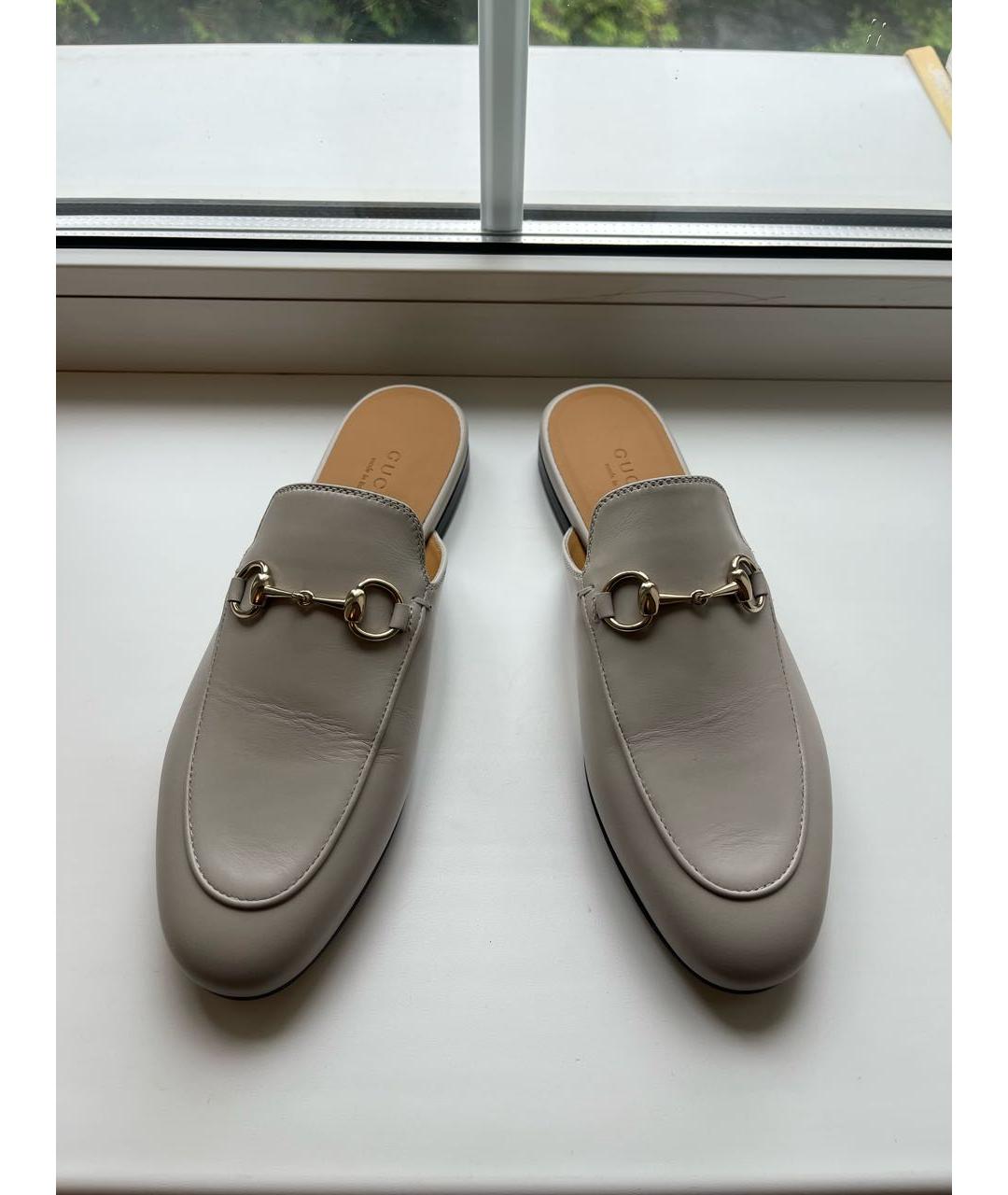 GUCCI Бежевые кожаные мюли, фото 2