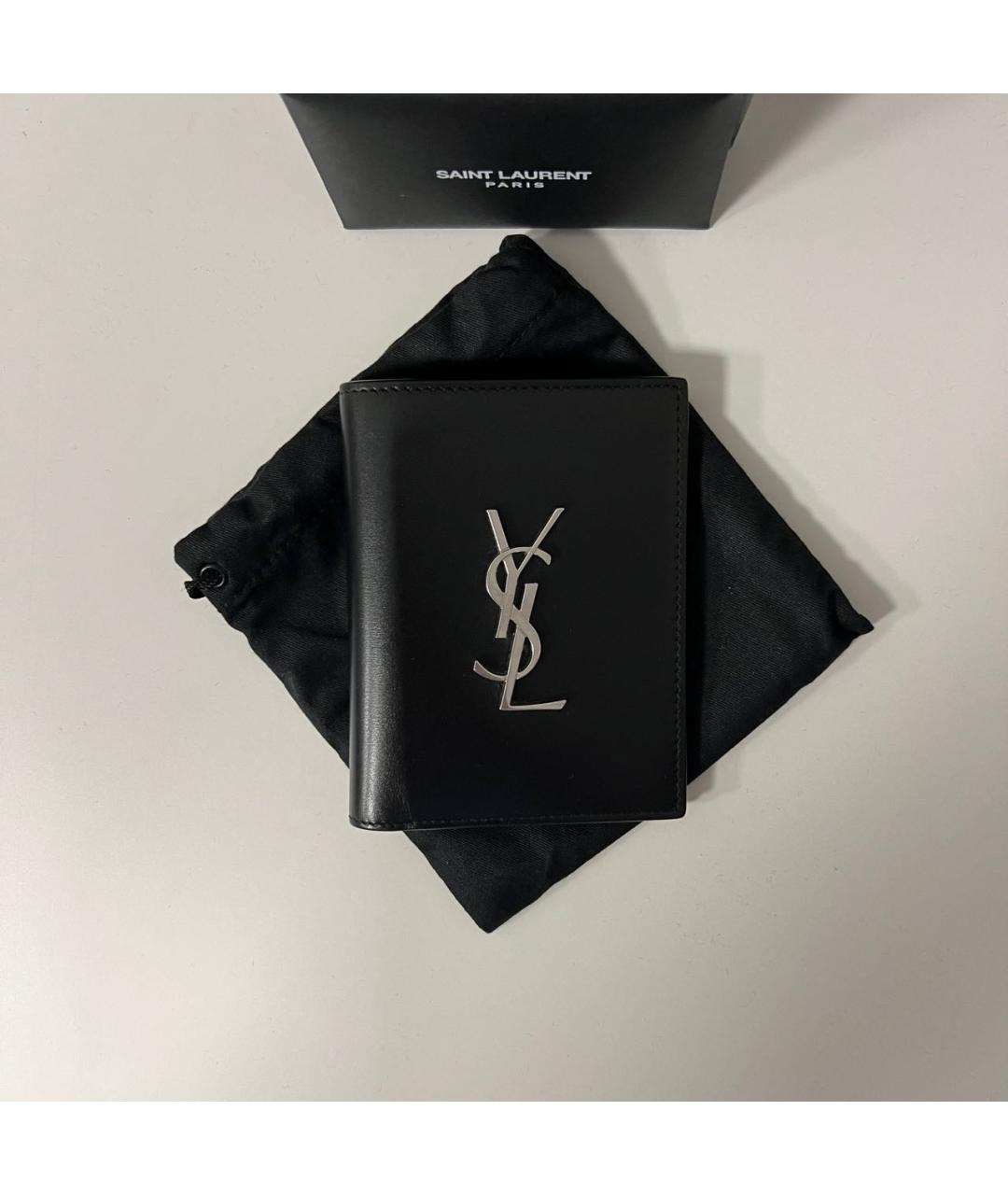 SAINT LAURENT Черный кожаный кошелек, фото 7