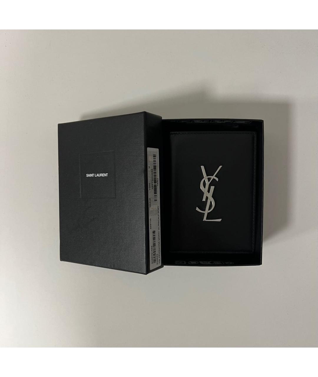 SAINT LAURENT Черный кожаный кошелек, фото 4