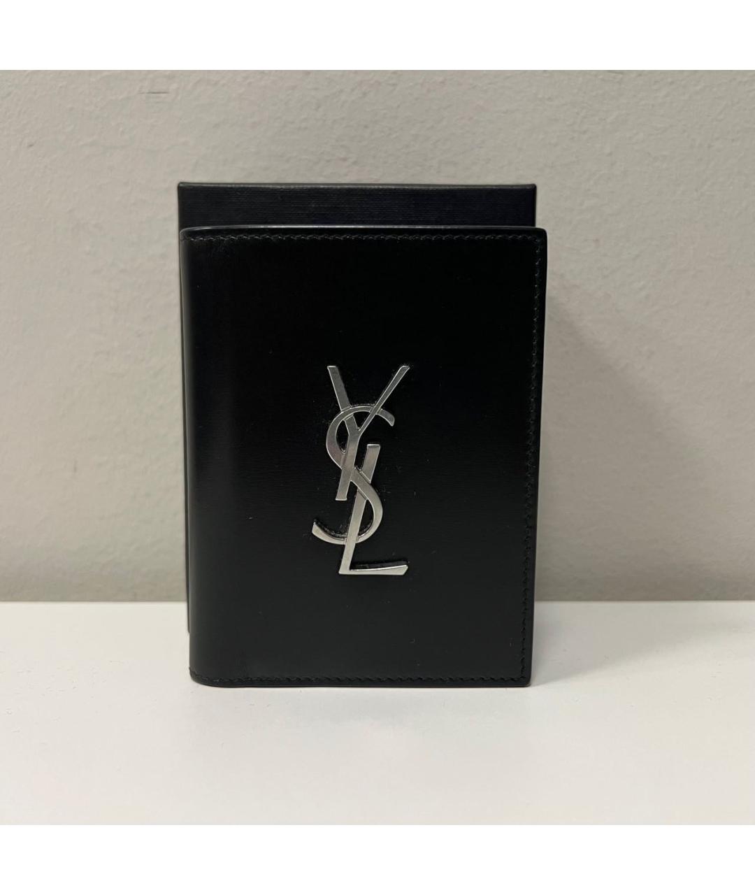 SAINT LAURENT Черный кожаный кошелек, фото 3