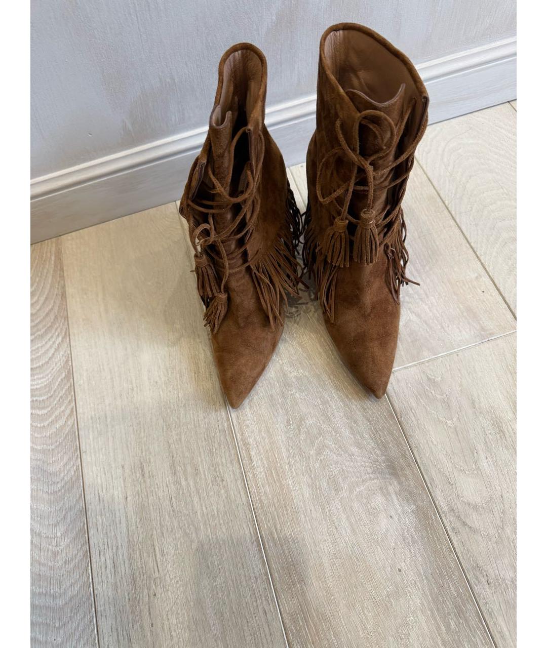 AQUAZZURA Коричневые замшевые ботильоны, фото 3