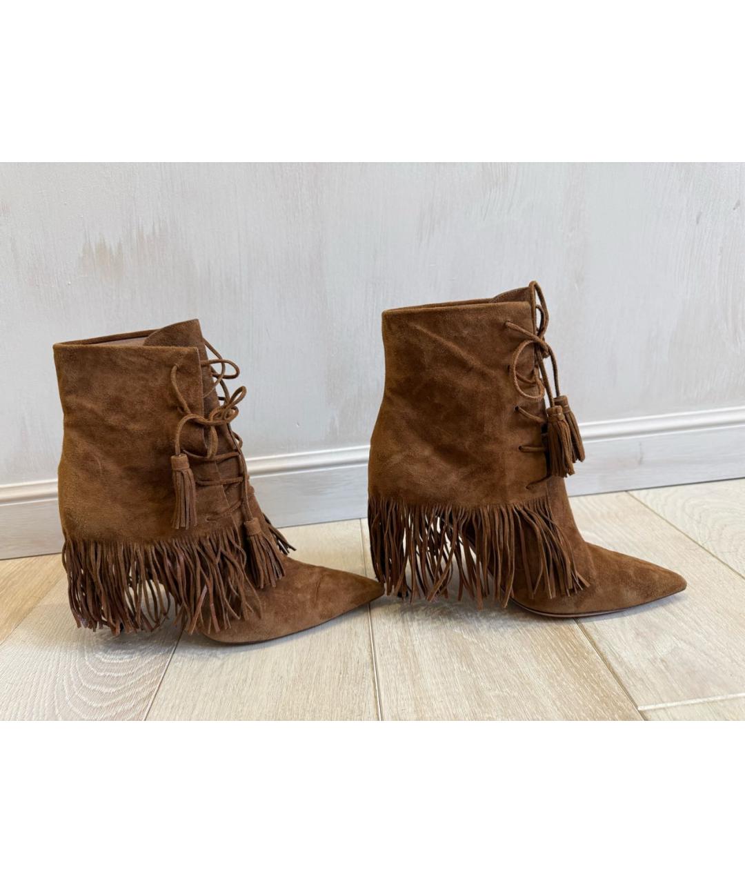 AQUAZZURA Коричневые замшевые ботильоны, фото 7