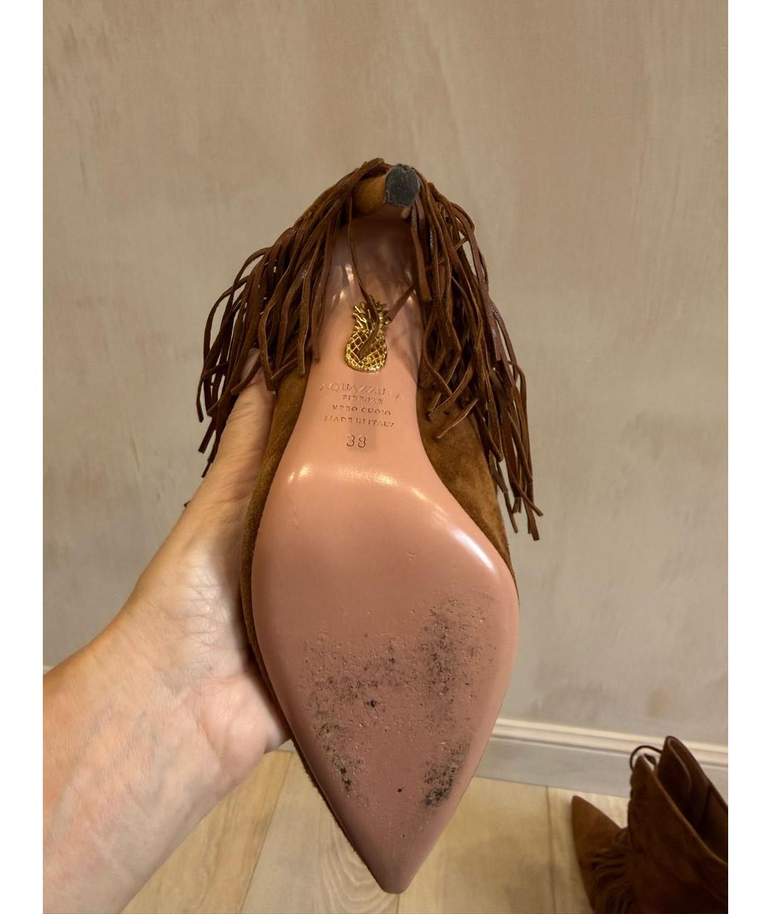 AQUAZZURA Коричневые замшевые ботильоны, фото 6