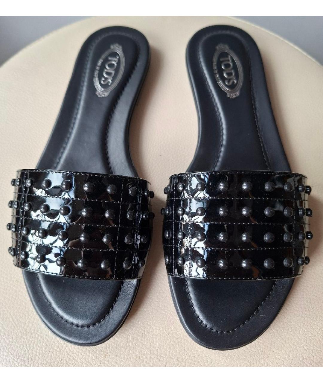 TOD'S Черные шлепанцы из лакированной кожи, фото 2