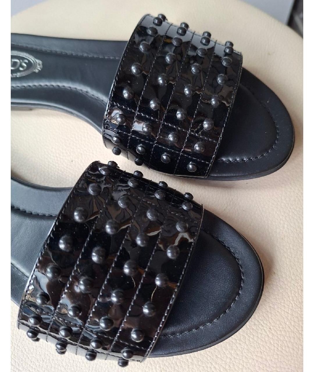 TOD'S Черные шлепанцы из лакированной кожи, фото 5