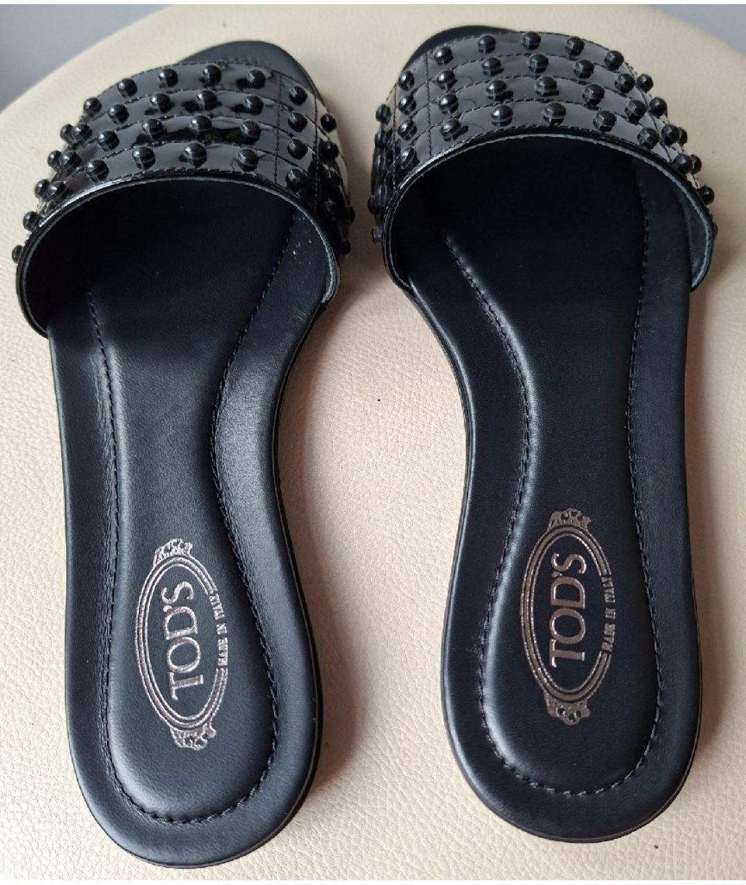 TOD'S Черные шлепанцы из лакированной кожи, фото 3